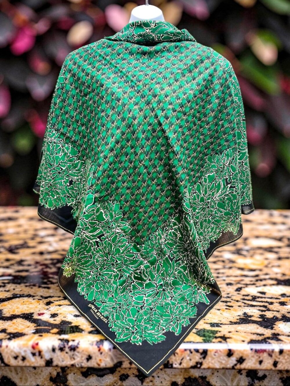 A Pair SONIA RYKIEL Foulards Scarf Shawl 42"  Black White Green Gold Floral  (25 - Picture 14 of 16